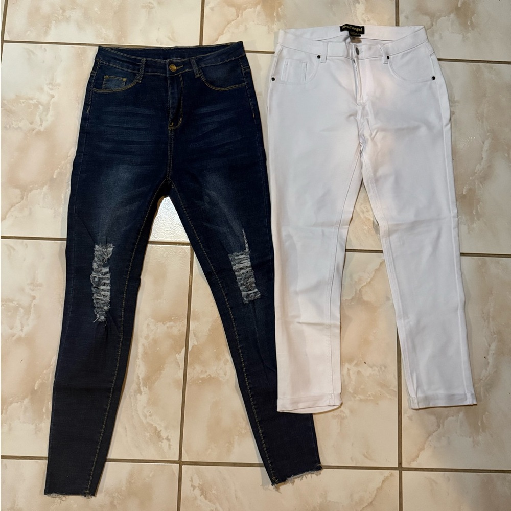 Women's White and SHEIN Dark Blue Jeans